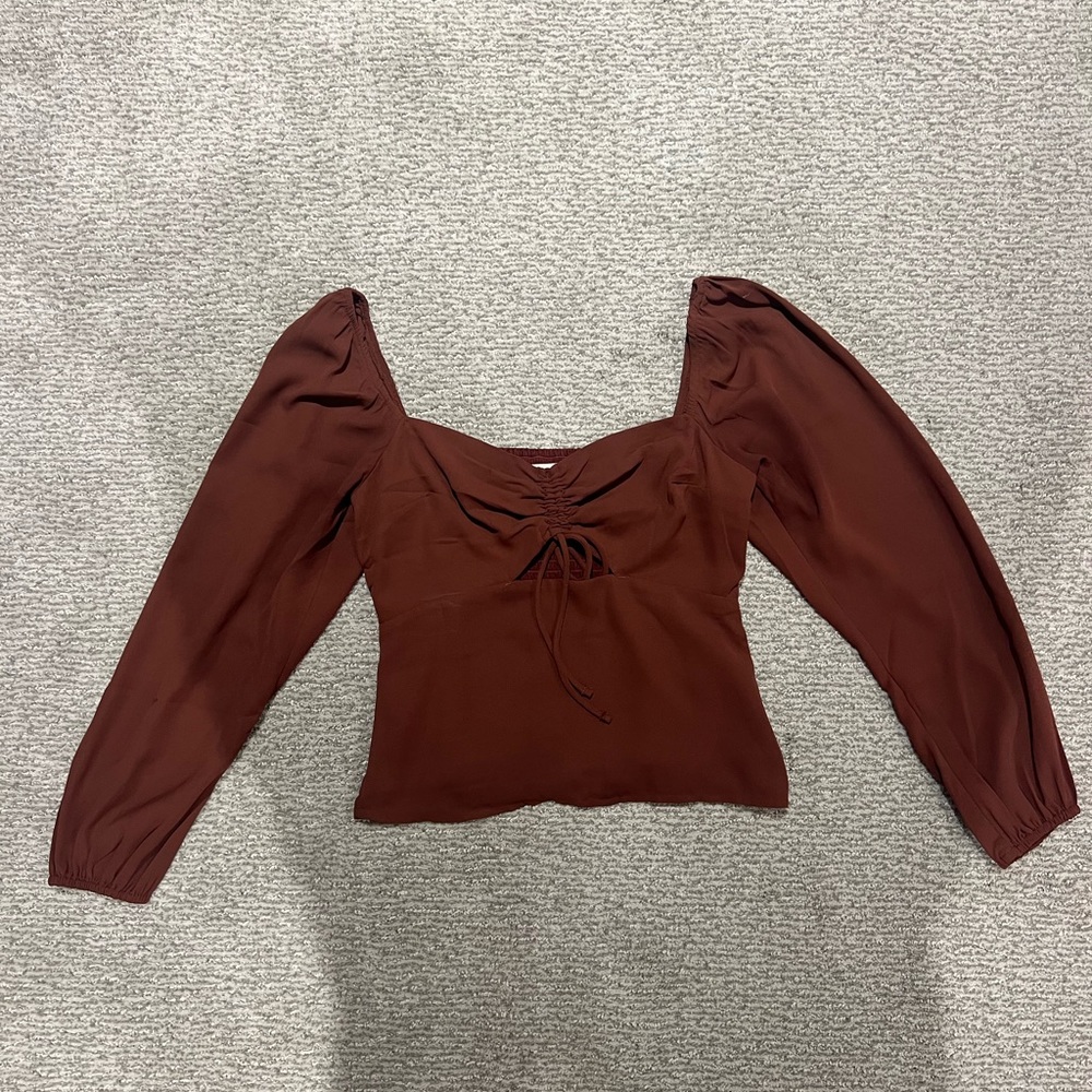 Abercrombie Puff Sleeve Sweatheart Lace Up Top
